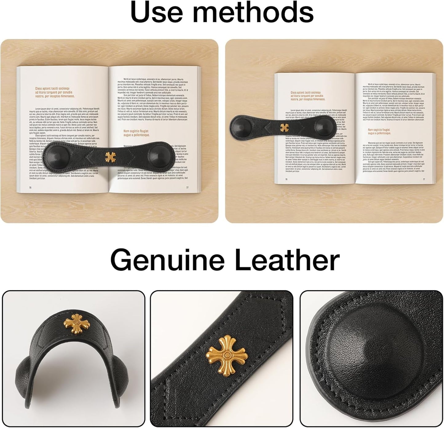 Book Weight Holder Wooden Thumb Book Page Open Weighted Bookmark Corner Reading Accessories Gift for Writer Reader (BPH02-Black)