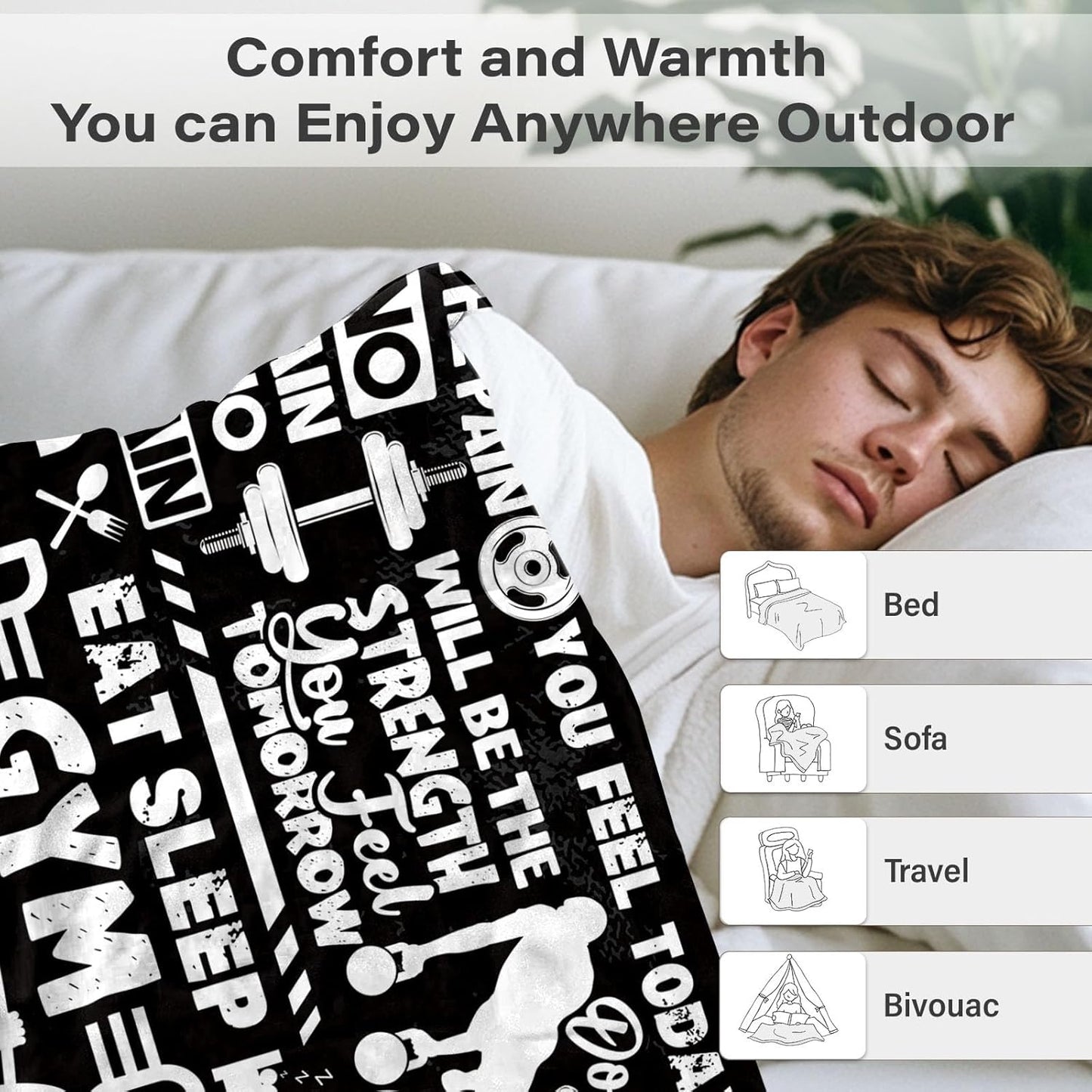 Gym Gifts Flannel Blanket, Cozy Gifts for Gym Lovers, Soft Workout Fitness Gifts Throws for Men, Warm Throw Blanket for Couch, Bed, or Office, Gifts for Christmas Thanksgiving 50x60