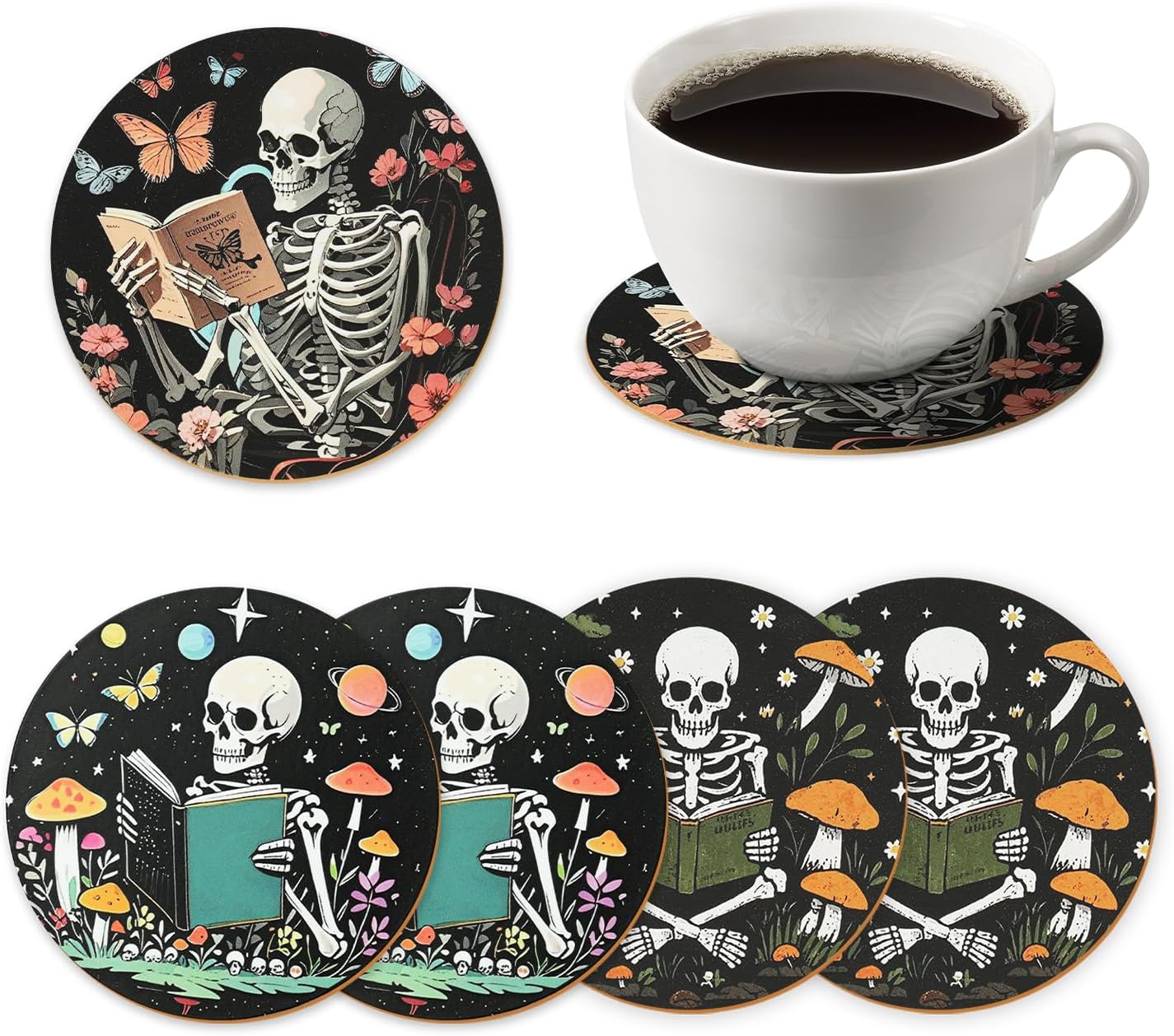 Book Club Gifts Bulk for Book Lovers,6 Pcs Book Theme Wooden Coaster for Mug Cup Tumbler,Library Decor,Cool Book Stuff for Bookworms Nerd Readers Friend Men Or Women