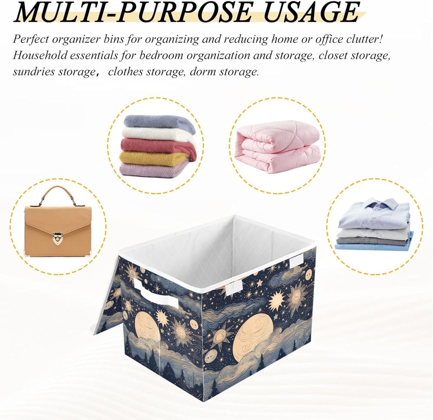xigua Stars and Moon Storage Bins with Lids and Carrying Handle,Foldable Storage Boxes Organizer Containers Baskets Cube with Cover for Home Bedroom Closet Office
