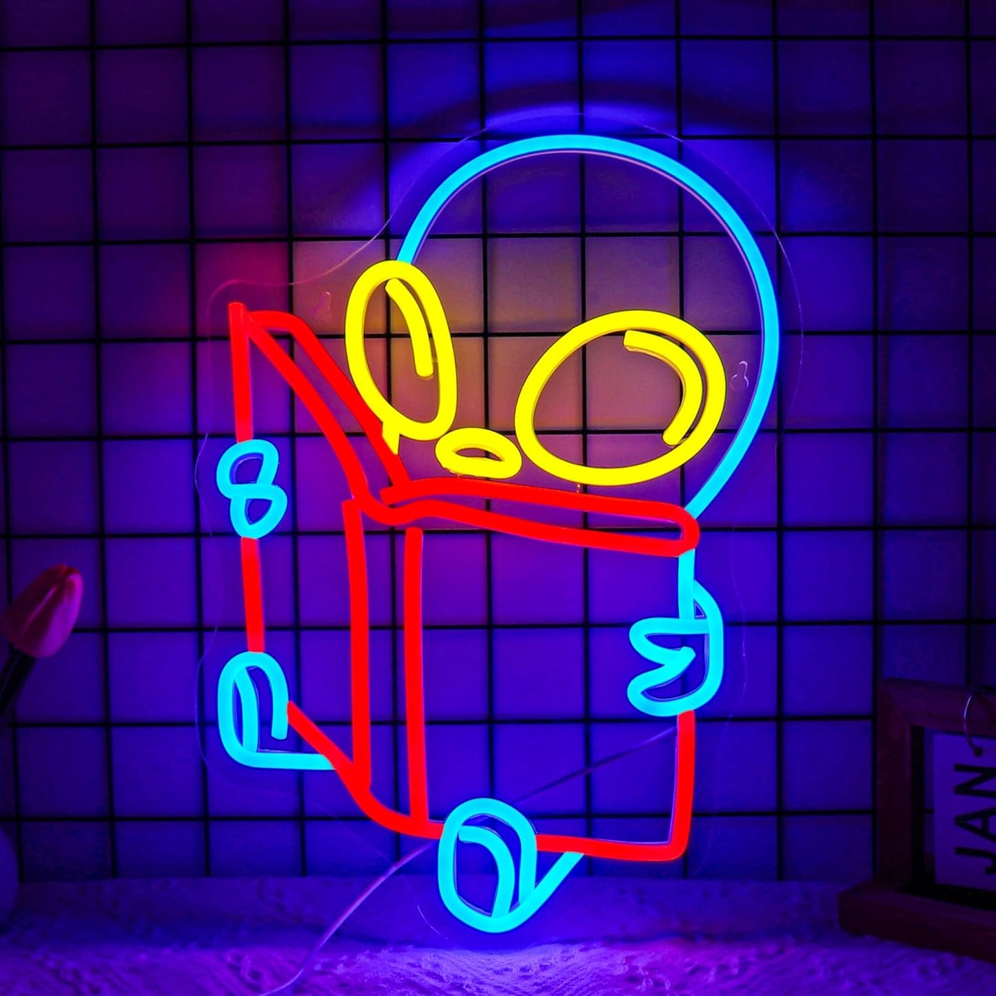 Alien Reading Book Neon Sign, Neon Signs for Wall Decor Neon LED Signs Room Neon Light Up Signs Home Decor