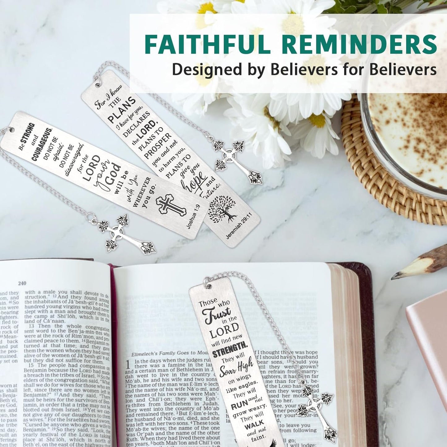 kilofly 3 Pcs Bible Verse Metal Bookmarks Scripture Study Group Christian Gifts