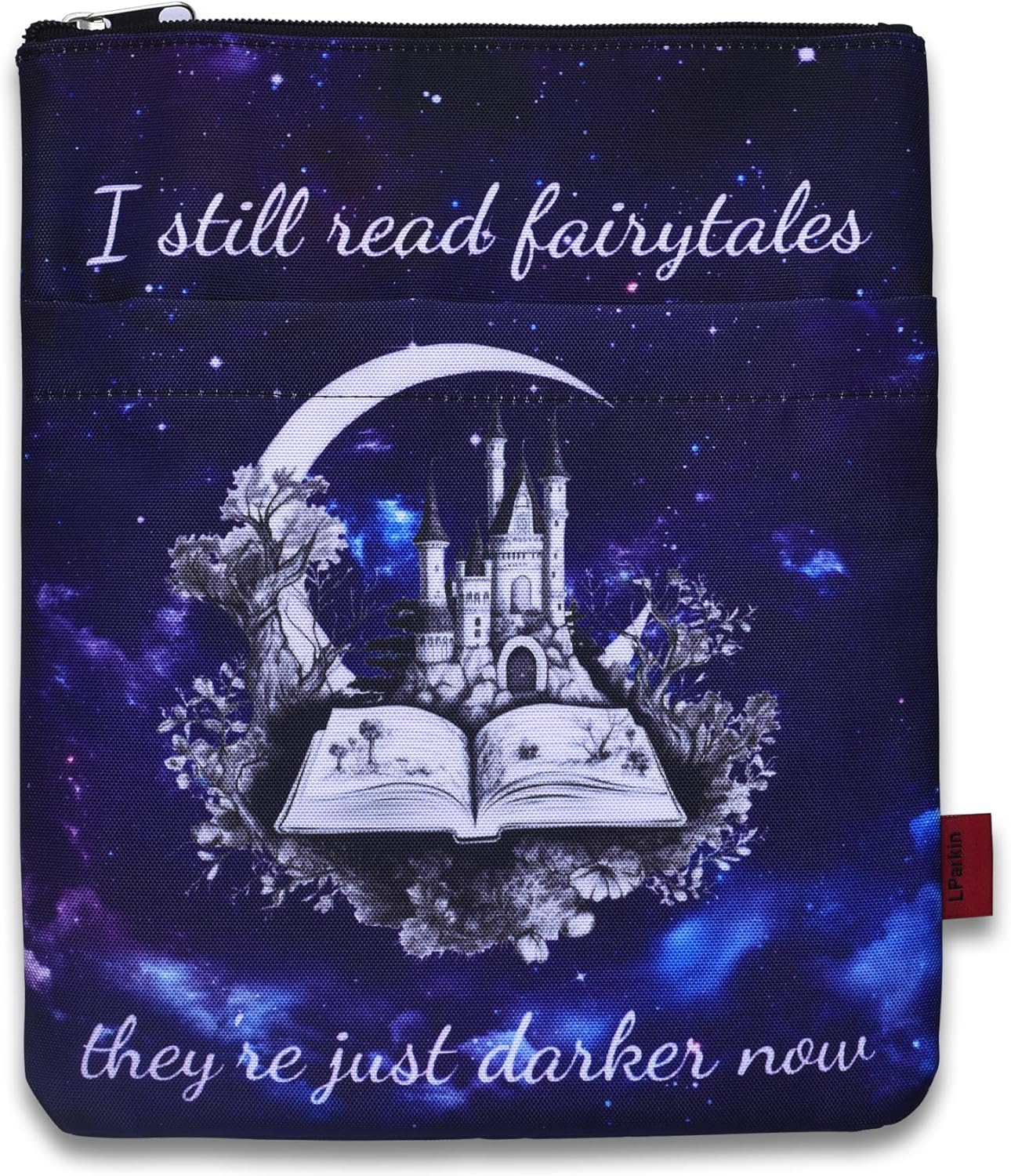 LParkin Book Sleeve Cover with Zipper, I Still Read Fairytales They're Just Darker Now Book Protector Pouch, Washable Fabric Book Sleeves for Romance Lover, 11 x 8.5 Inch Smut Reader Gift