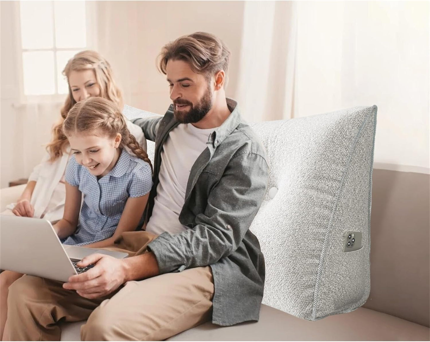 Triangle Reading Pillow XXL Full Size XXL Wedge Headboard Extra Large Back Support Pillow for Sitting up in Bed Daybed Bolster Backrest Cushion Velvet Ivory