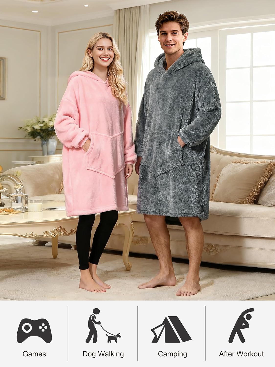 Oversized Hoodie Blanket, Wearable Blanket sweatshirt, Ultra Soft Sherpa Fleece Comfy Snuggle Hoodie
