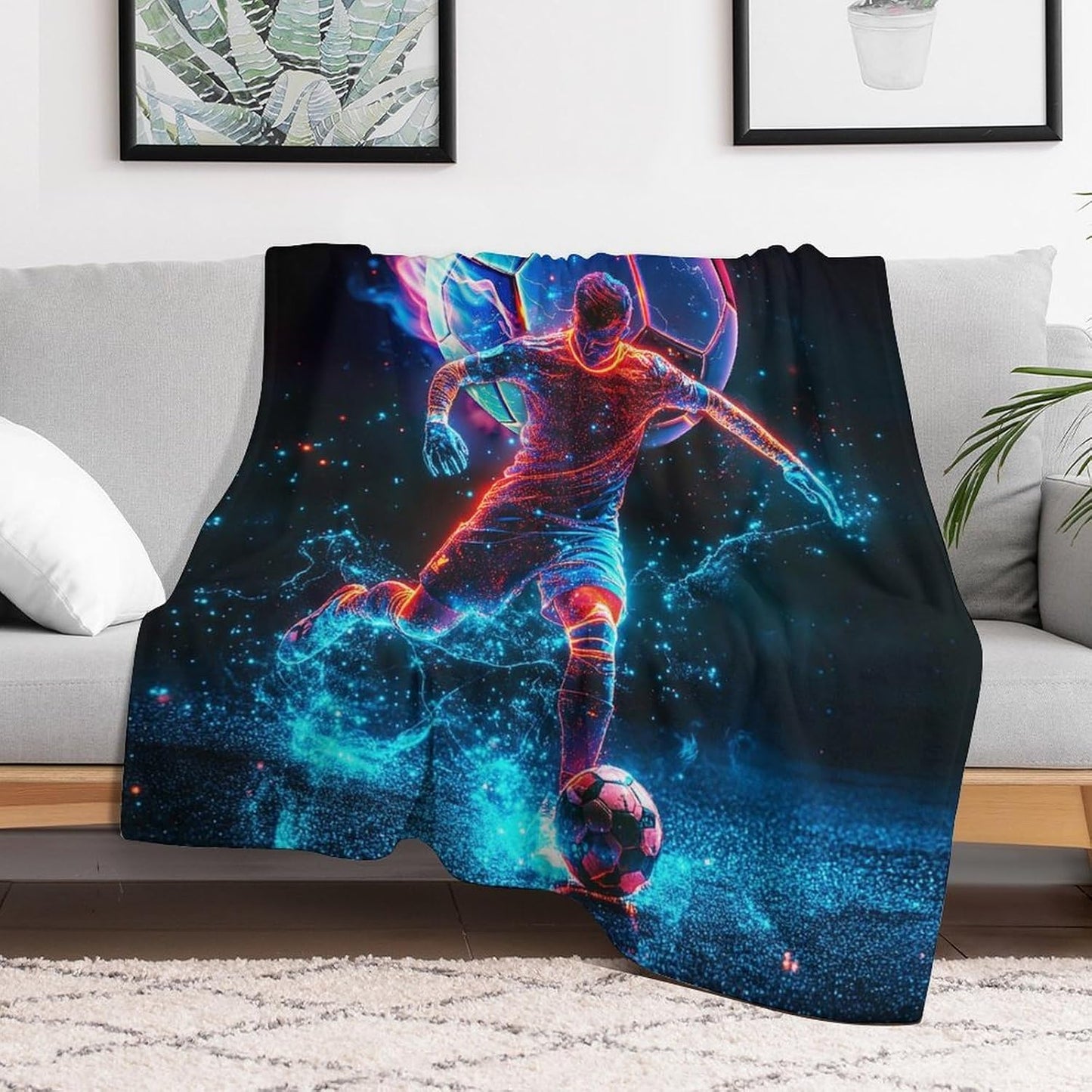 Soccer Throw Blanket - Soft Flannel Blankets for Teens Adults Women Men Sports Loves - Warm Soccer Player Blankets for All Season Lap, Chair, Sofa - 60"x50"