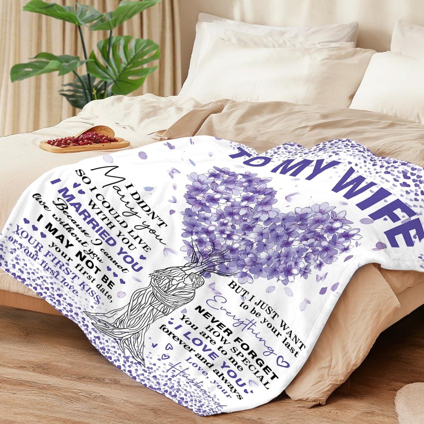 to My Wife Blanket Anniversary Birthday Gifts for Wife from Husband Best Women Birthday Gift Ideas for Her Christmas Valentines Day Romantic I Love You Gift for Her 50"x60"（Purple）