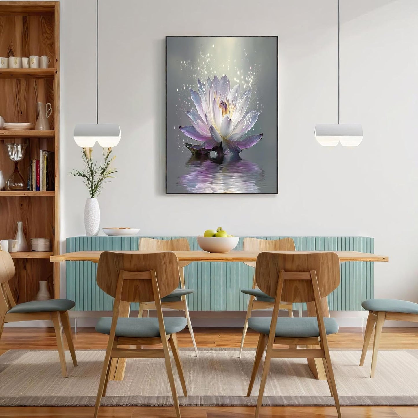 GDJSMIN Fantasy Realism Style Wall Art, White Lotus Purple Light Poster for Reading Room Living Room Decor 16x 24 inch Unframed