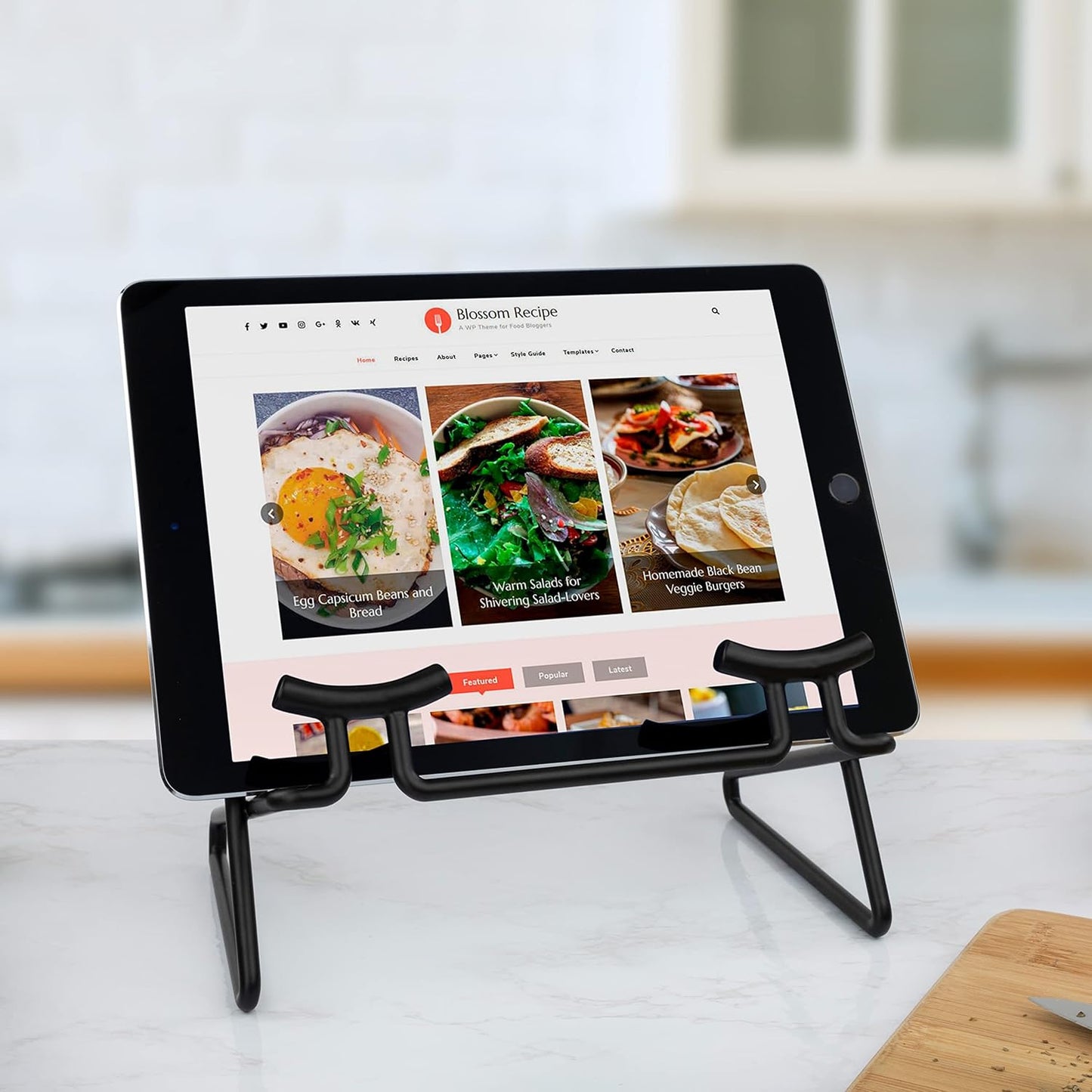Spectrum Cookbook Stand for Kitchen Counter Tops Modern Recipe Book Holder Black, Angled Elevated Steel Recipe Organizer for Displaying Cook Books and Tablet Recipes in Kitchen Dining Room Storage