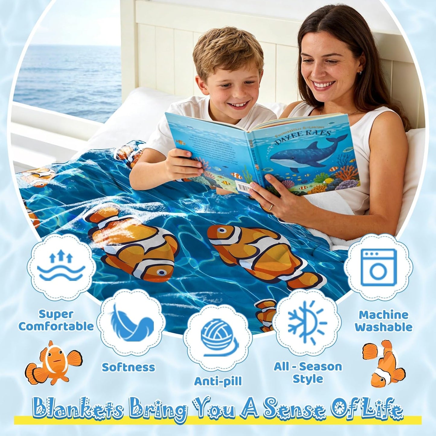 Clownfish Fleece Throw Blanket Gift Soft Warm Lightweight Blankets for Bed Sofa Couch Car 50 x 40in for Kids