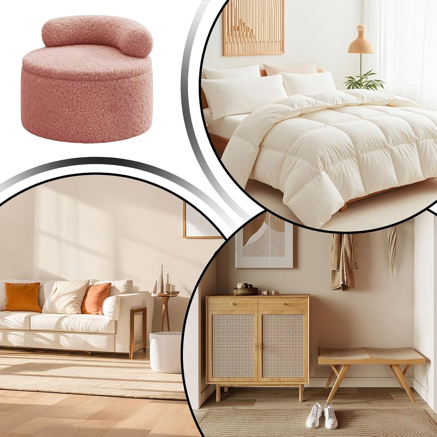 Foot Stool Ottoman, Plush Round Footrest with Storage Compartment, Comfortable Foot Rest Ottoman for Back Support, Cooking with Compact Design, Heat Resistant Metal Grid, Home Furniture