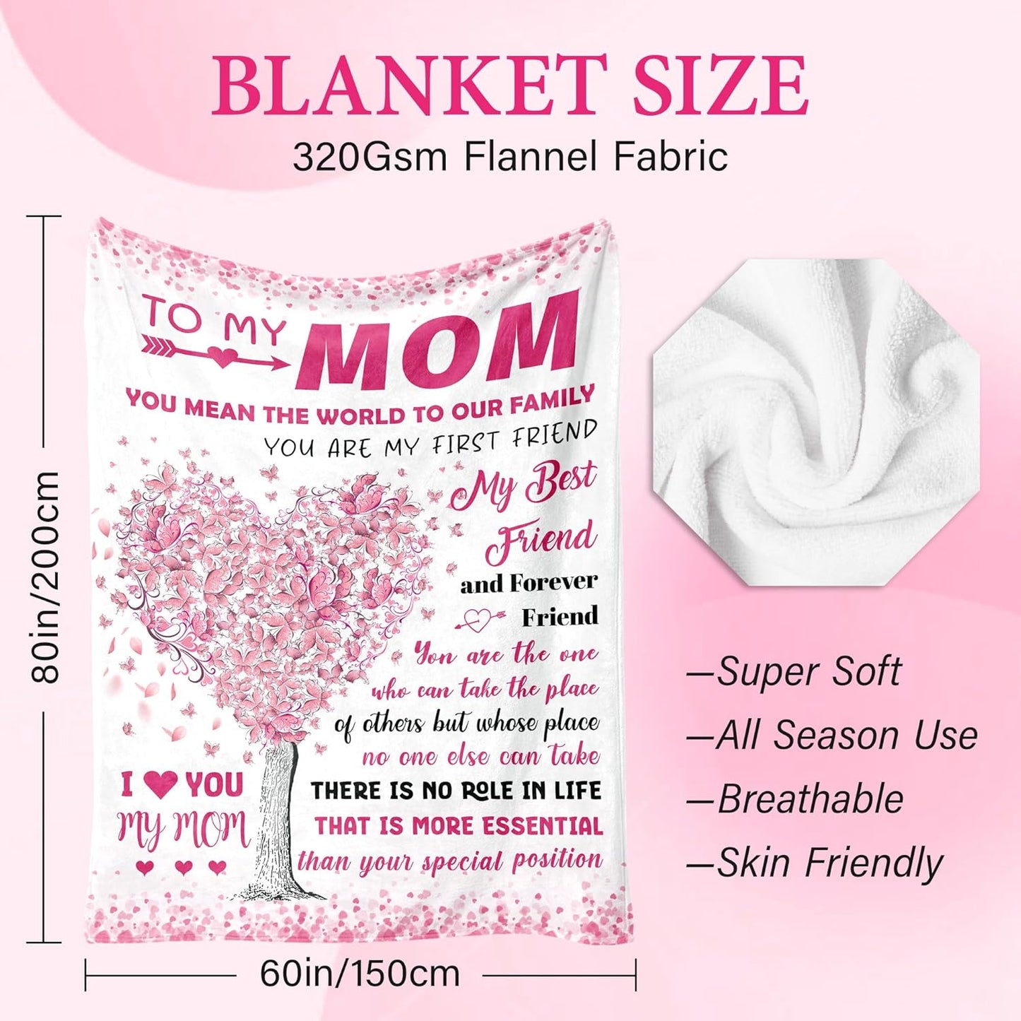 Gifts for Mom from Daughter Son - Mothers Day Blanket Gifts for Mom - Valentines Day & Christmas Birthday Gift Ideas for Moms - Best Mother Ever Presents - Soft Flannel Throw Blanket 60" x 80"