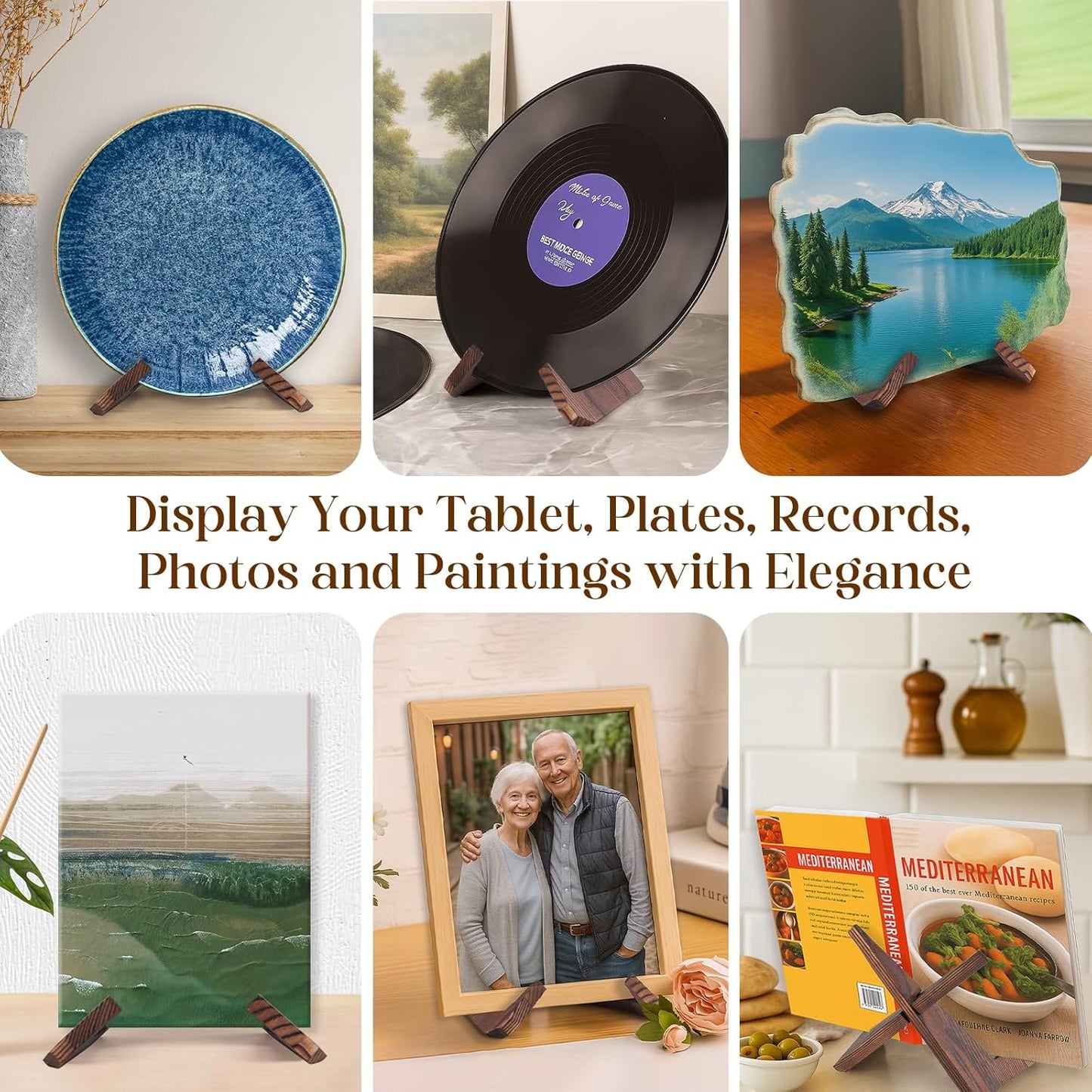 XKDOUS 6.5 Inch Plate Stand for Display Rustic Wooden Cookbook Holder Stand for Kitchen Decorative Picture Frame Holder Display Holder for Book, Easel