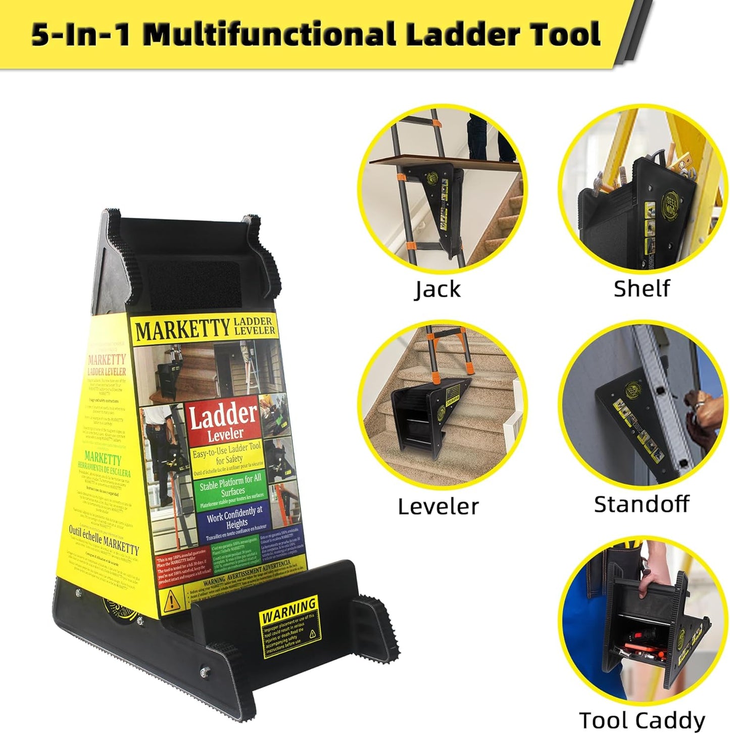 Ladder Leveler, Pitch Hopper, Ladder Stabilizer with Storage, Ladder Levelers for Stairs and Extension Ladders, Easy to Use, Conquer Uneven Ground (Regular Black)