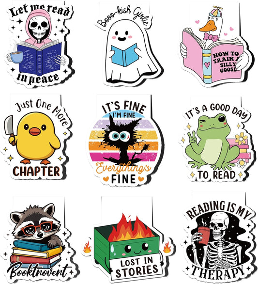 Funny Magnetic Bookmarks: 9 Pcs Booklovers Bookmark Clips, Fun Reading Book Mark for Reading Men Women, Halloween Birthday Gifts, Back to School Office Supplies
