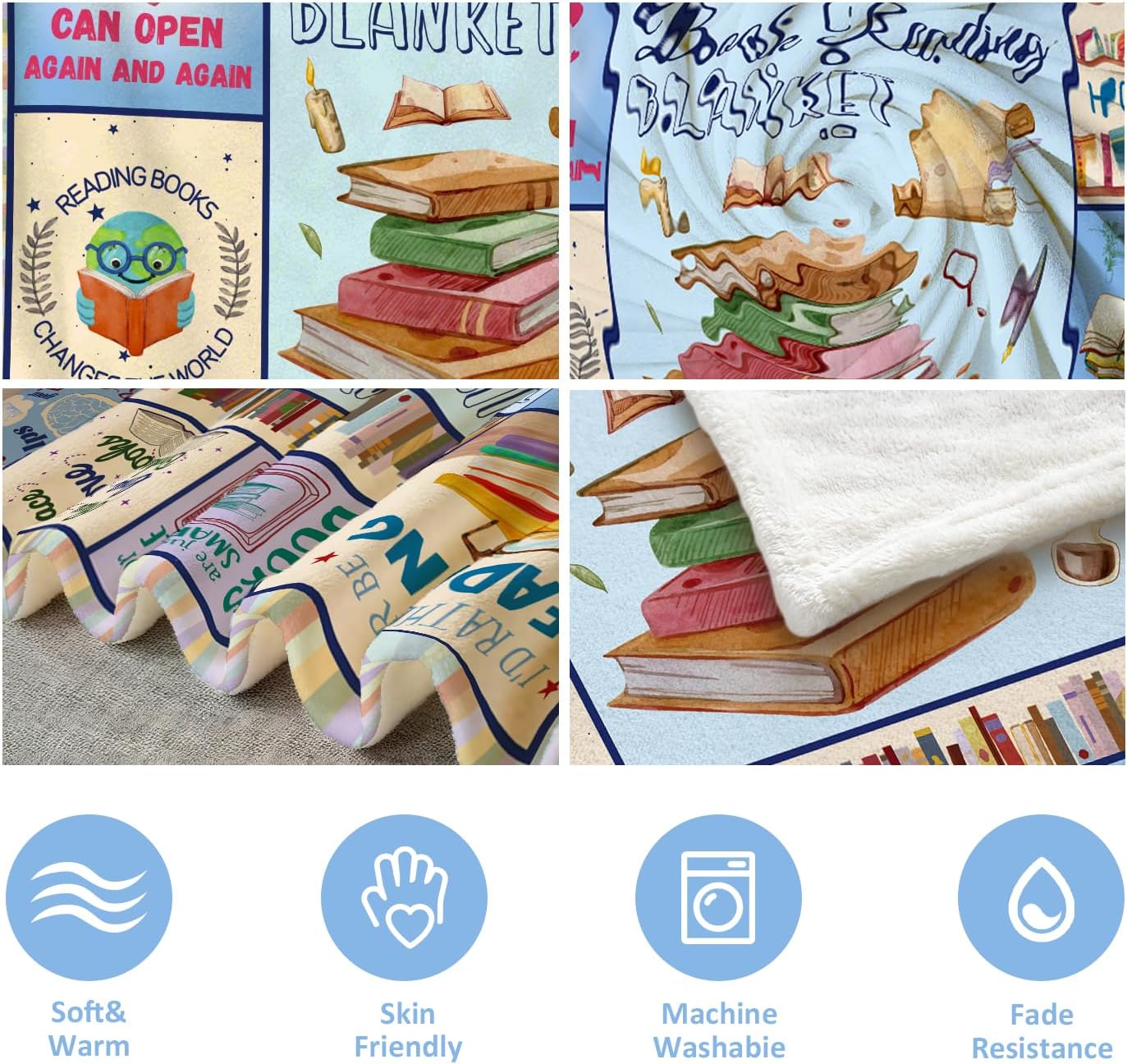 Book Lovers Gifts - Reading Blanket for Women Girls, Soft Cozy Flannel Throw Blanket 50"x60", Librarian/Bookworm/Book Club Gift for Birthday Christmas Graduation, Family Friend Blanket Present