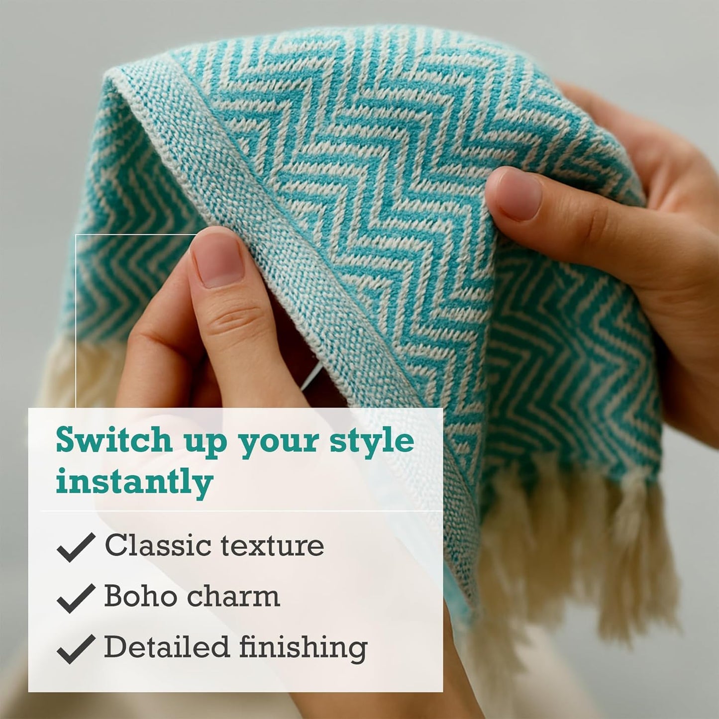 RAJRANG Tile Blue Throw Blanket 50x60 in Boho Farmhouse Cotton Throw Chevron Blankets Decorative Throws with Tassels for Bed Sofa Chairs Couch