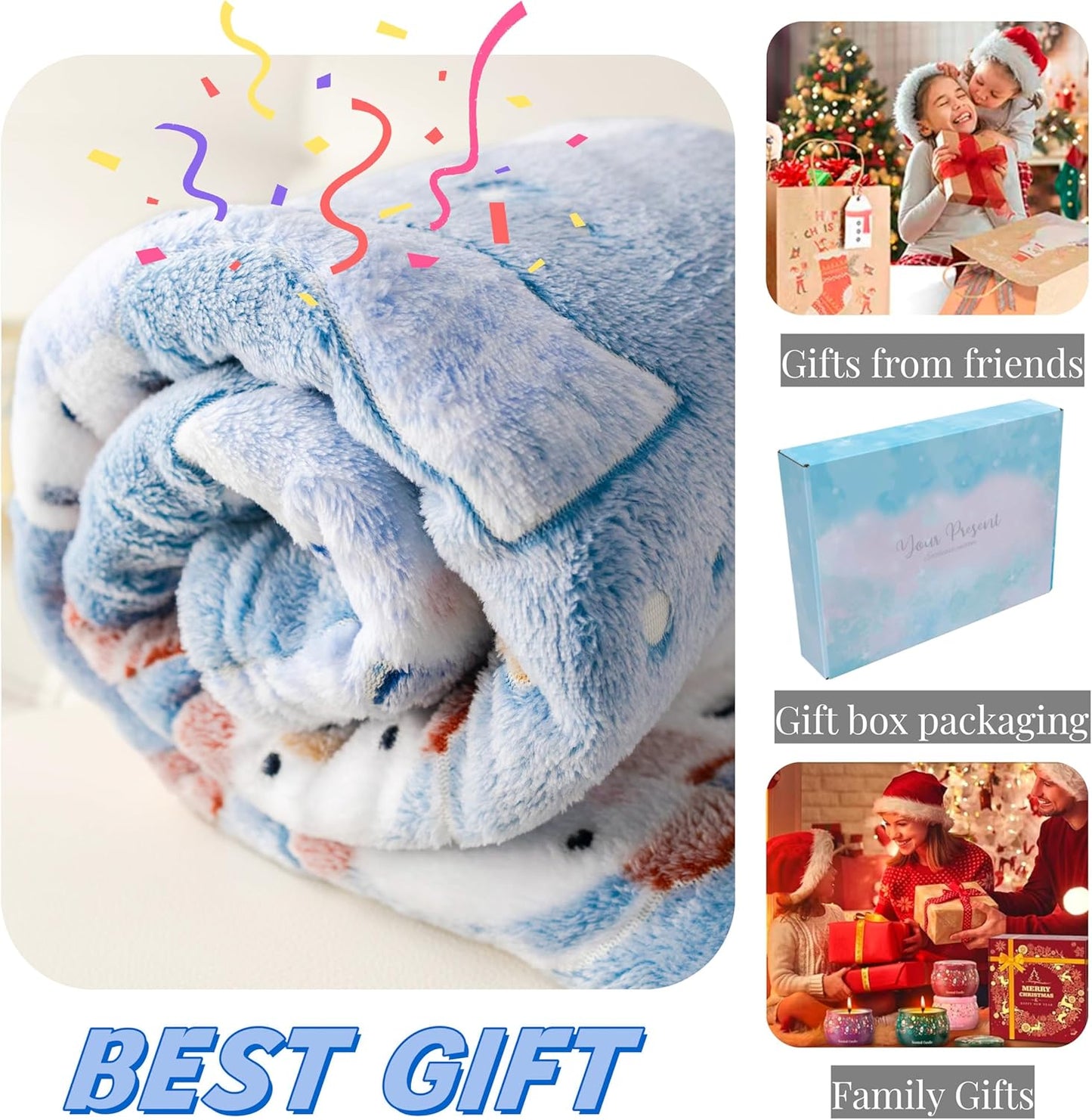 Christmas Blanket Snowman Blankets Gift, Glow in The Dark Blankets, Cozy Soft Fleece Blankets for Holiday Décor, Children Boys Girls Teens Holiday, 50"*60", Kids Blanket, Sky Blue