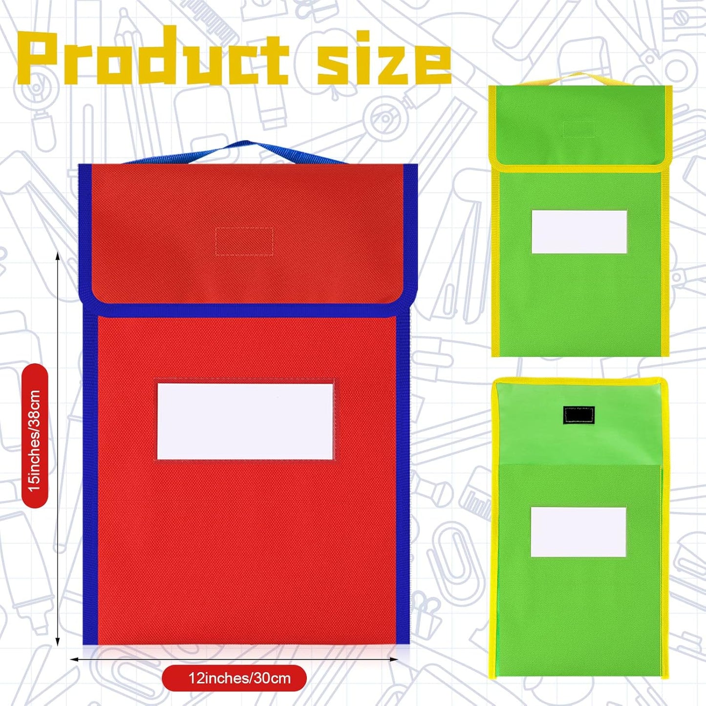 Buryeah 16 Pcs Large Book Bags for Classroom Book Pouches Bulk for Student Kids School 12 x 15 Inch Nylon Reading Bags with Clear Name Tag and Handle