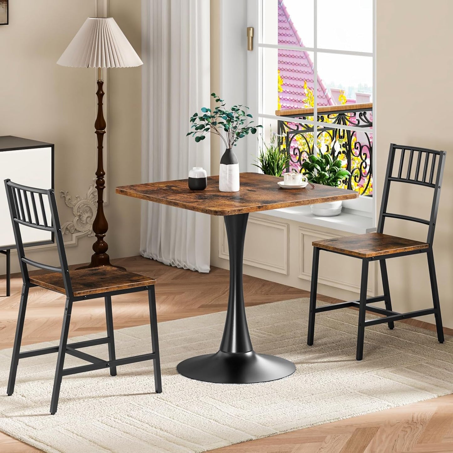 HOOBRO Dining Table, Square Dining Table for 2, 27.6" Dining Room Table for Small Spaces, Tulip Kitchen Table,Anti-Slip Heavy Base, Easy to Assemble, for Living Room, Kitchen, Rustic Brown BF18CZ01