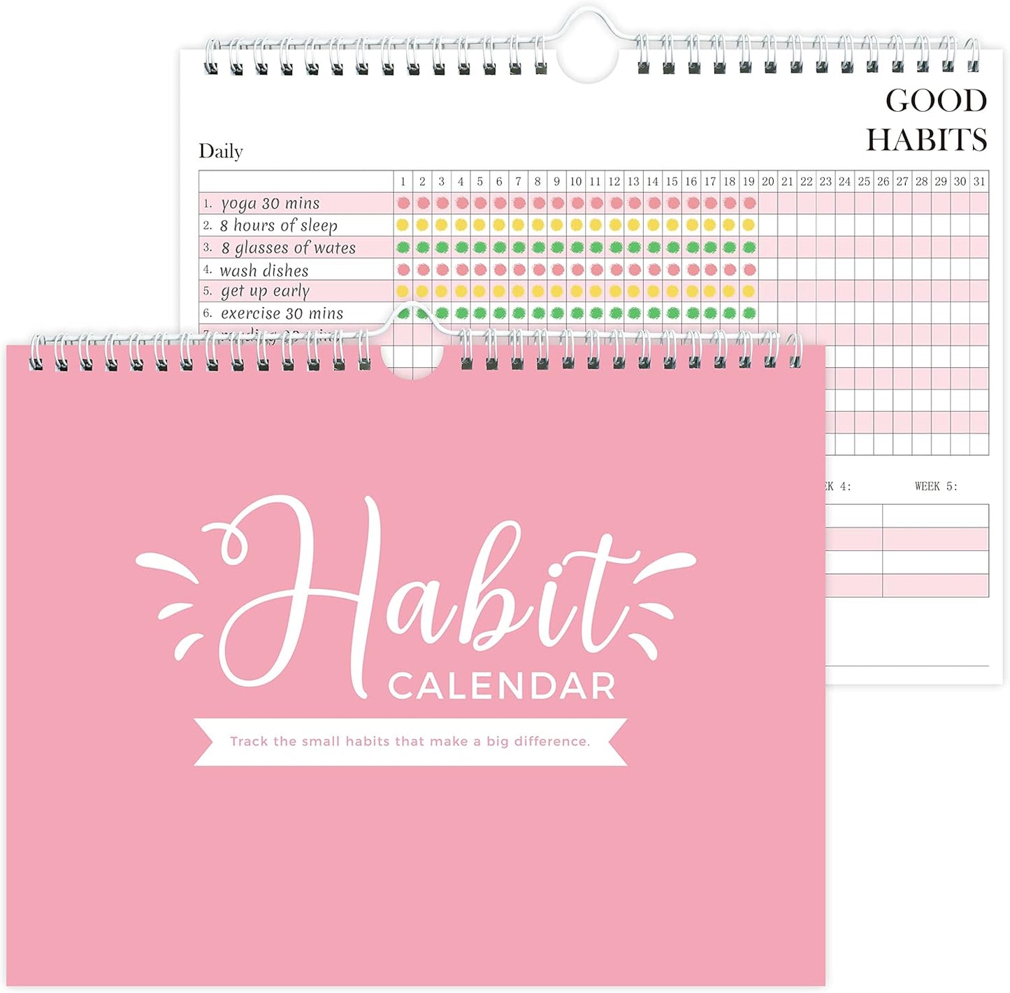 Habit Tracker Journal - Undated Weekly & Monthly Planner with Spiral Binding12Months, 8.5"x11' Pink