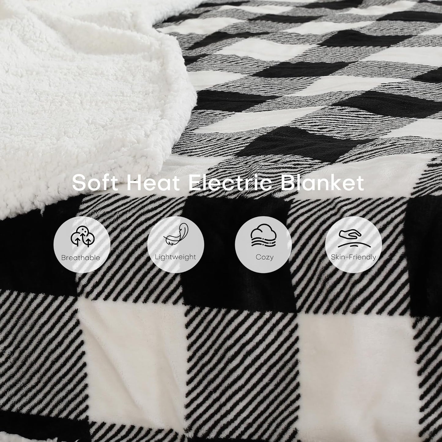 Electric Heated Blanket Full Size 72"x84" Microplush & Sherpa Fabric, Machine Washable 4 Heat Settings & 10 Hours Auto Off - Striped Check