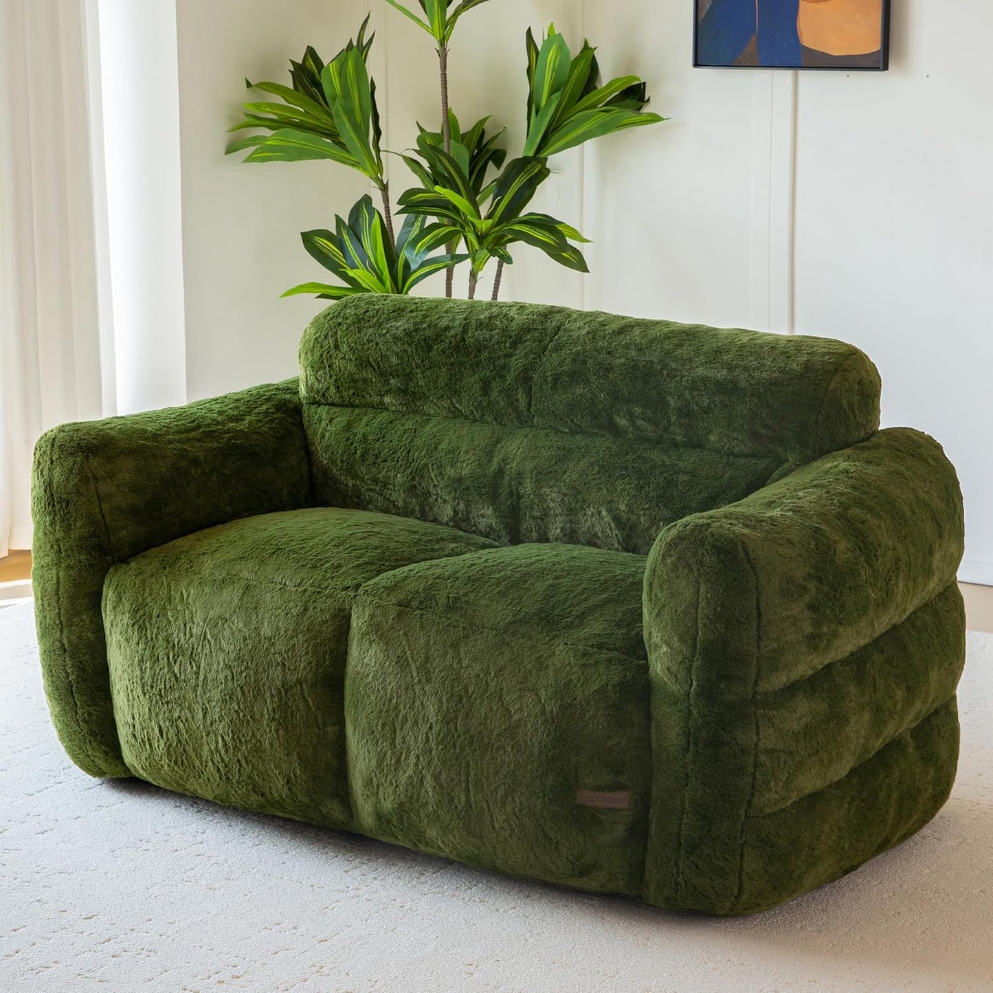 MAXYOYO Giant Bean Bag Chair for Adults, Ultra Soft Fluffy Loveseat Bean Bag Sofa, Oversized Floor Sofa for Living Room Bedroom, Cozy Reading Chair with Filler, Green
