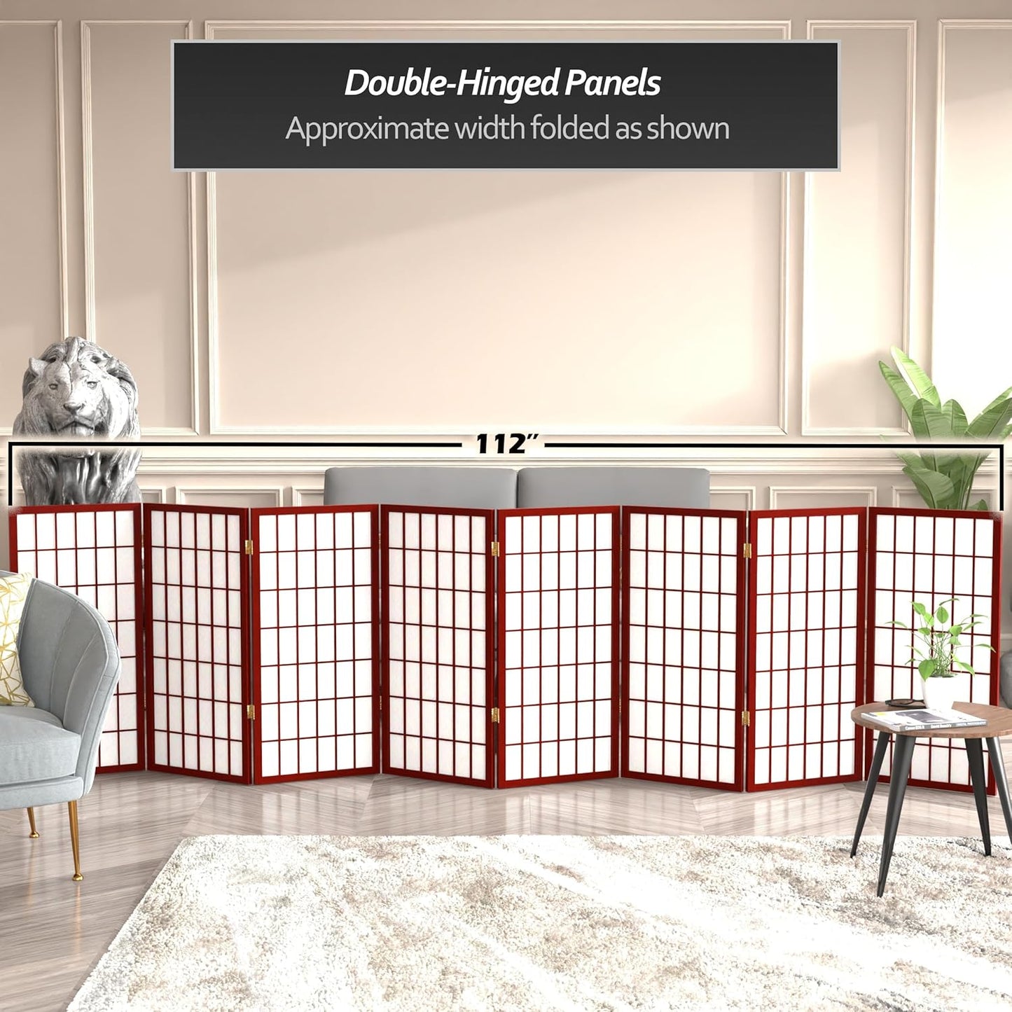 3 ft. Short Window Pane Shoji Screen - Rosewood - 8 Panels