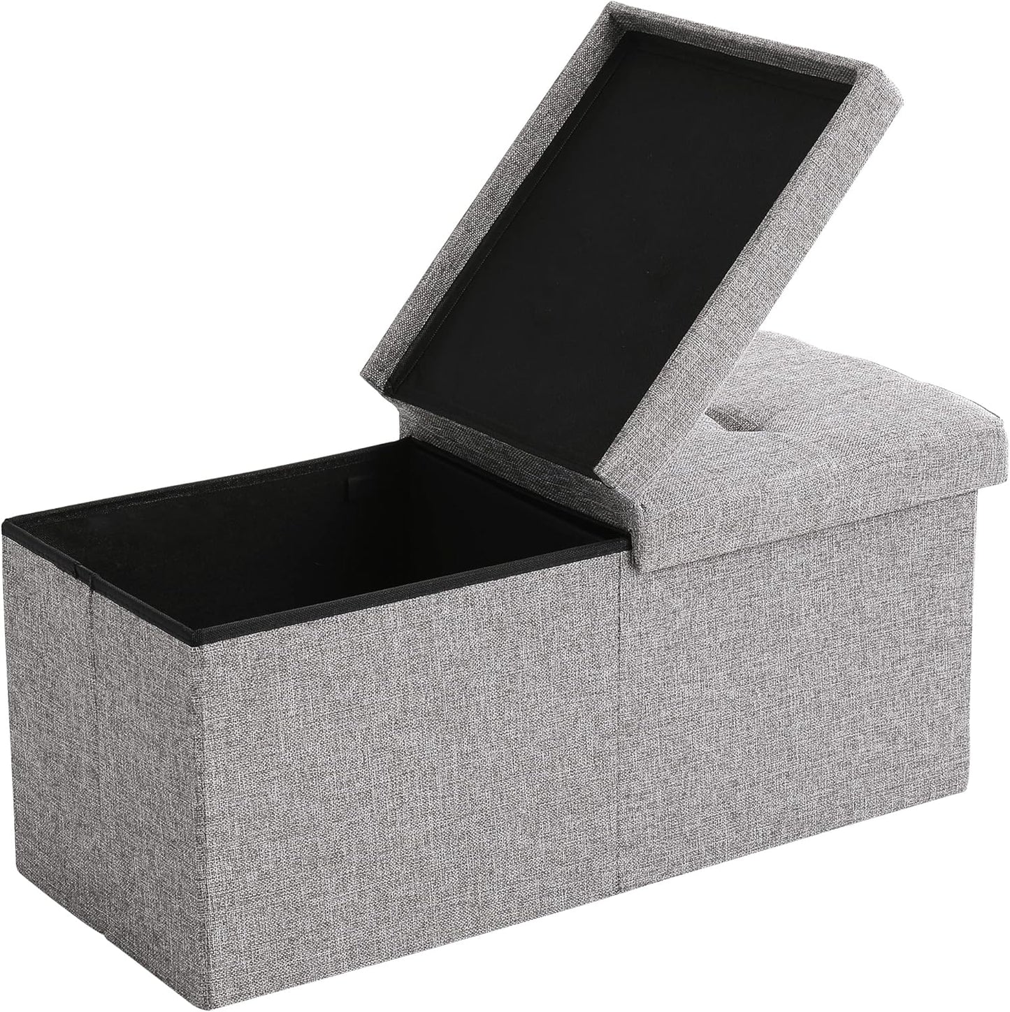 CUYOCA Storage Ottoman Bench Foldable Seat Footrest End of Bed Ottoman with Flipping Lid for Living Room, 75L, 30 inches Linen Fabric Grey