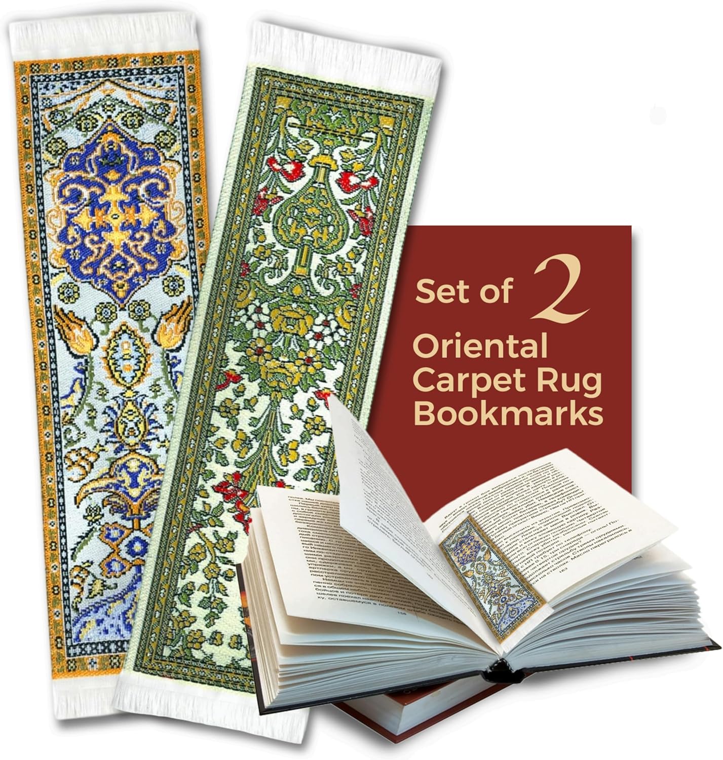 Oriental Carpet Bookmarks - Authentic Woven Fabric - Beige Collection - 2 Bookmark designsBeautiful, Elegant,Cloth Bookmarks! Best Gifts & Stocking Stuffers for Men,Women,& Teachers!