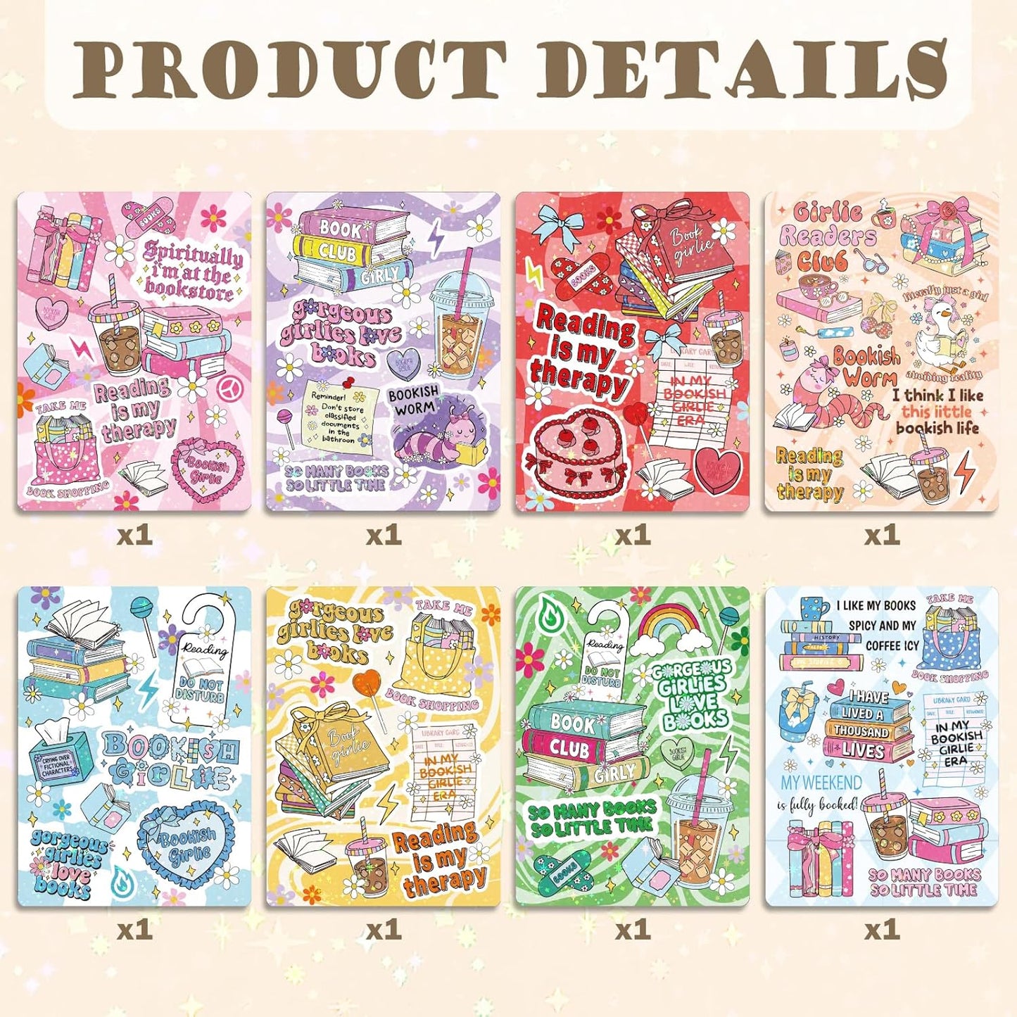 Inserts Cardstock for Clear Case - 8 PCs Funny Bookish Girlies Back Skin Stickers for Kindle Paperwhite 11th 12th Generation 6.9" Colorsoft Decorating Accessories for E-Reader Reading Gift