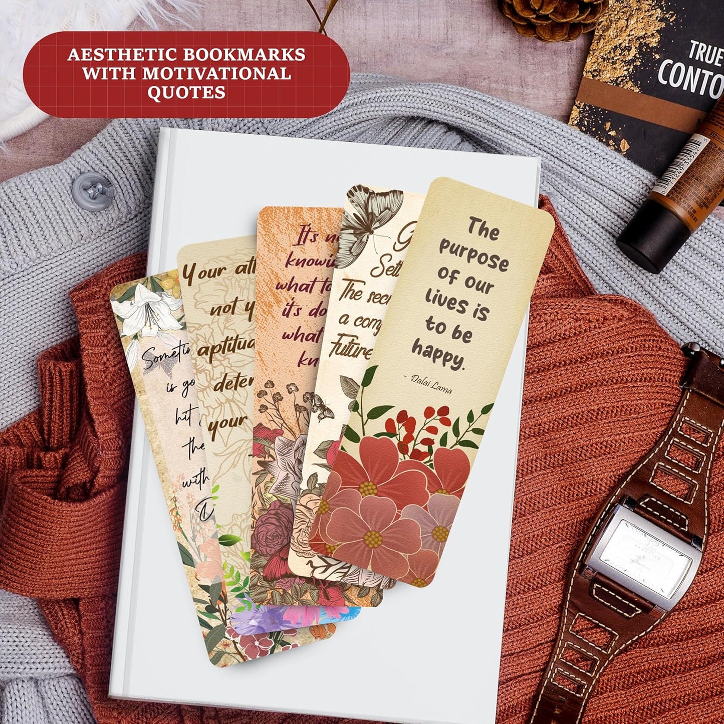 96 Pack Elegant Bookmarks for Women in Bulk – Vintage Floral Design with Inspirational Quotes – Motivational Book Marks for Adults – Reading, Study, Gifting – Students, Book Lovers