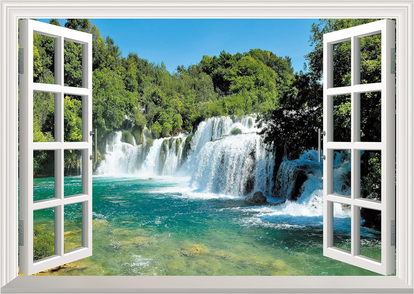 FLFK Fake Window Wall Sticker - Waterfall Faux Window Wall Mural for Wall Decor, Stick and Peel Wall Decals,24"x16"