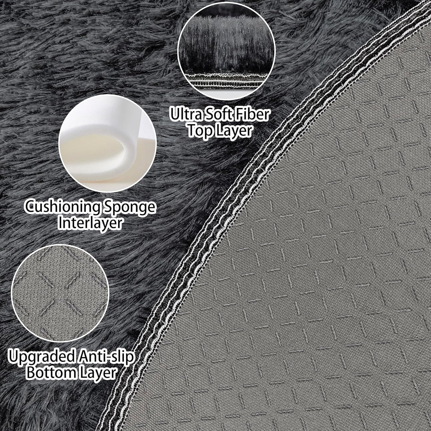 Tie Dye Black Round Rugs Small 2x2 ft Fluffy Circle Rug Furry Carpet Shaggy Circular Fuzzy Plush Area Rug for Girls Bedroom Kids Room Nursery Cute Room Decor Chair Cushion Pet mat Doormat