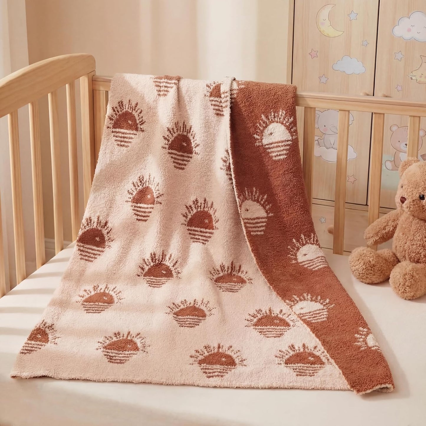 Beige Brown Sun Blanket Fuzzy Throw Blanket Cute Cozy Lightweight Throw for Bed Sofa Couch Chair Soft Home Decorations for Nursery Crib, Girls, 30 x 40 Inch