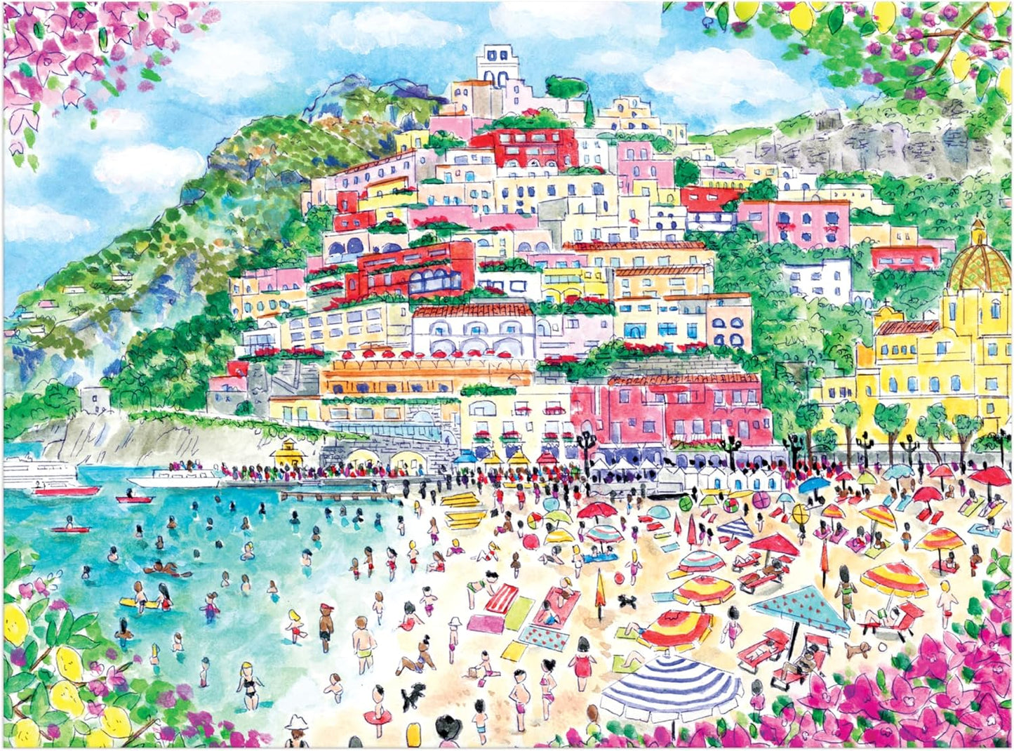 Galison Coast of Italy – 1000 Piece Michael Storrings Jigsaw Puzzle Featuring Beautiful Artwork of Positano Italy Summer Beach