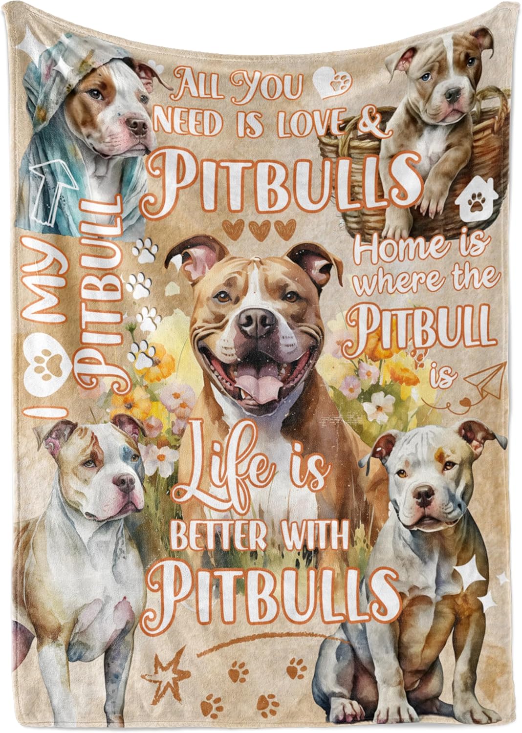 Pitbull Gifts for Pitbull Lovers, Pitbull Lover Gifts, Flannel Blanket Throws, 50" x 65"