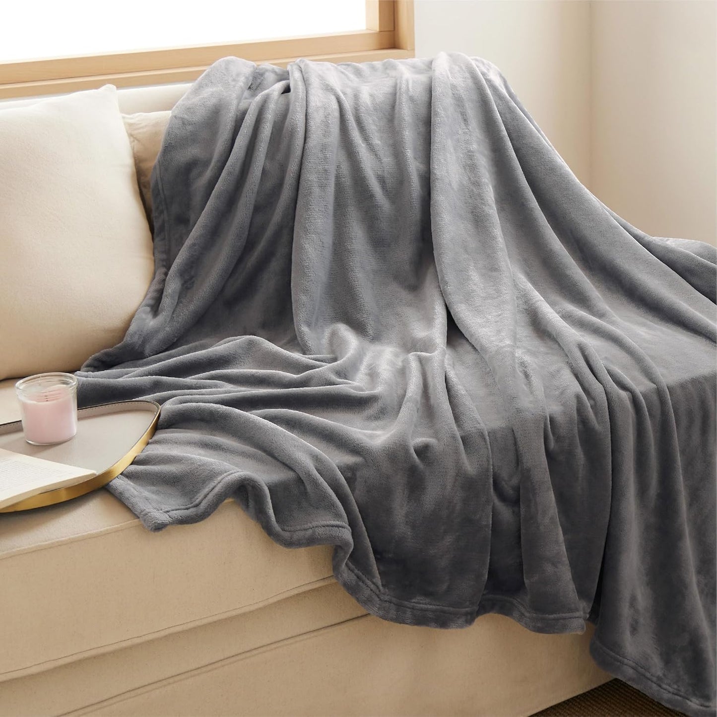 Bedsure GentleSoft Fleece Throw Blanket for Couch Grey - Lightweight Plush Fuzzy Cozy Soft Spring Blankets and Throws for Sofa, 50x60 inches