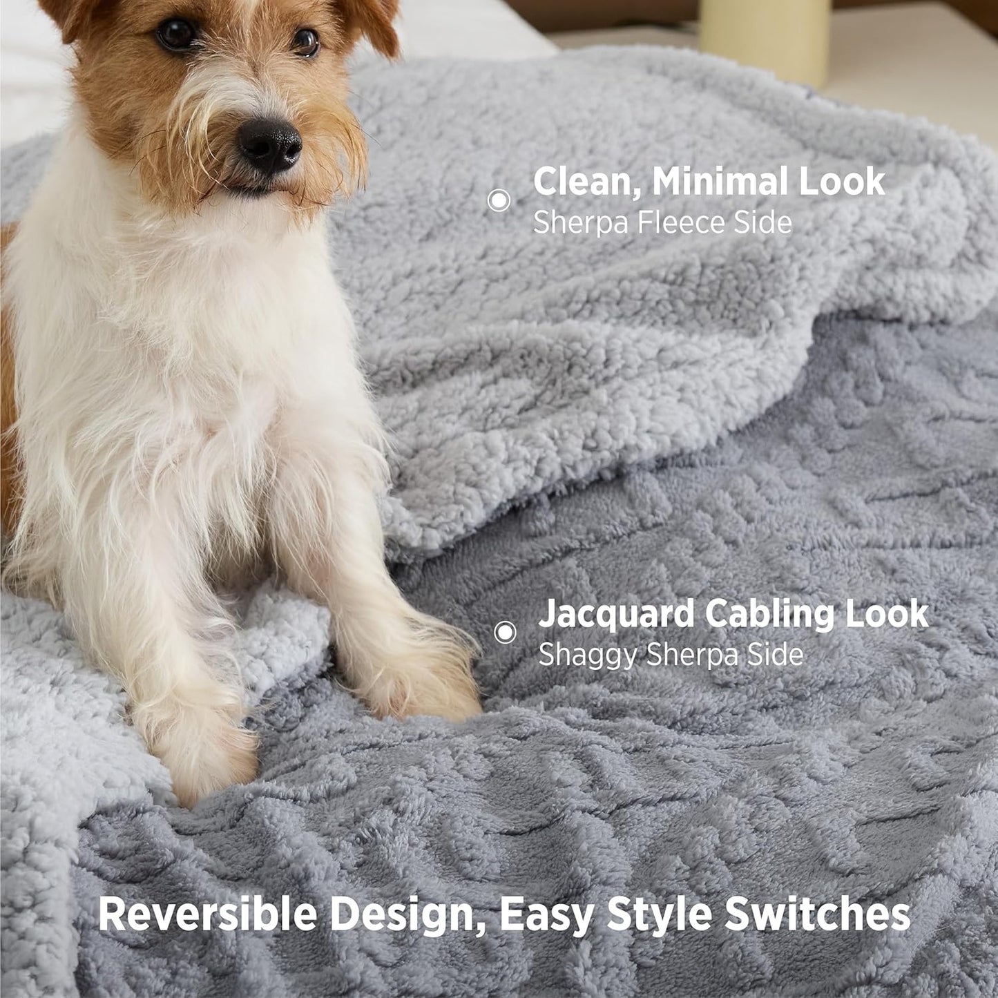 Bedsure Gentlesoft Sherpa Fleece Easter Throw Blanket for Couch - Fluffy & Cozy Cable Jacquard Tufted Throw for Women Gift and Home Decor, Thick and Warm Blankets for Winter, Grey, 50x60 Inches