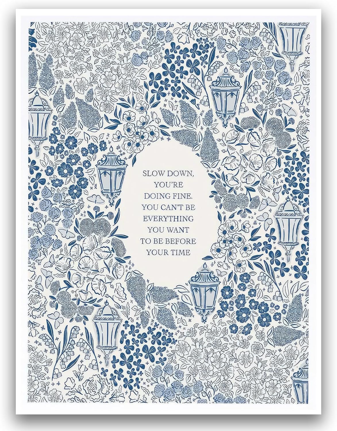 Vintage Blue Poster Retro Trendy Wall Art Inspirational Sign Aesthetic Positive Affirmation Poster Slow Down You're Doing Fine Print for Bedroom Dorm Living Room Classroom Decor 12x16 Inch UnFramed