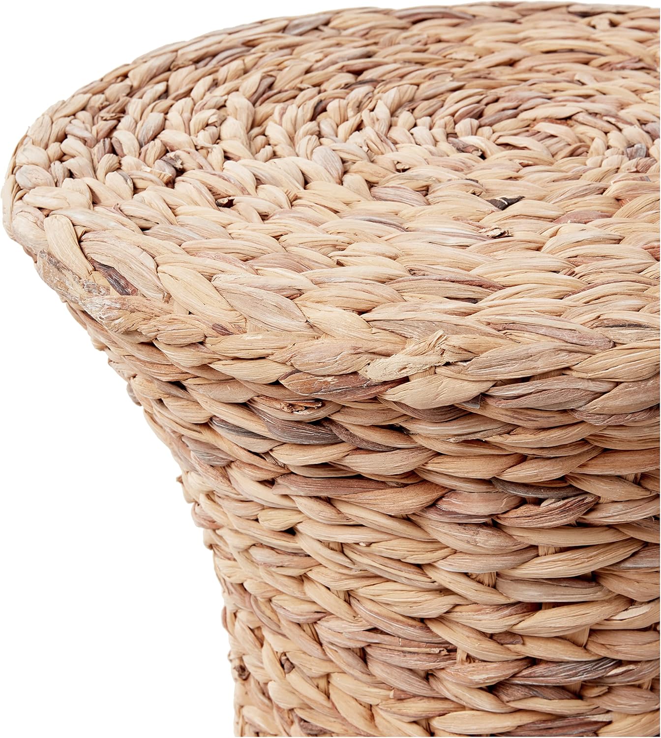 Household Essentials Handwoven Water Hyacinth Wicker Stool with Hourglass Shape, White Wash Finish