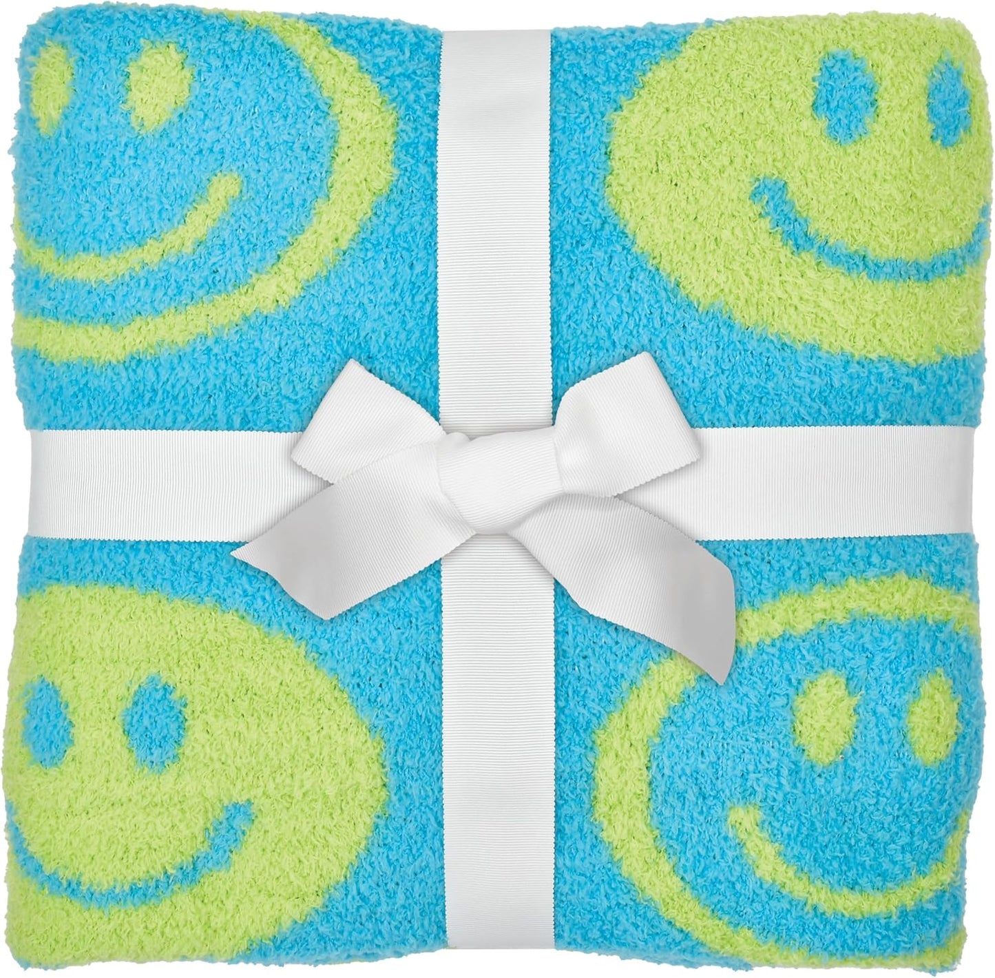 iscream Silky Soft Cozy Knit 56" x 60" Reversible Throw Blanket - Smiley Face, Lime & Turquoise
