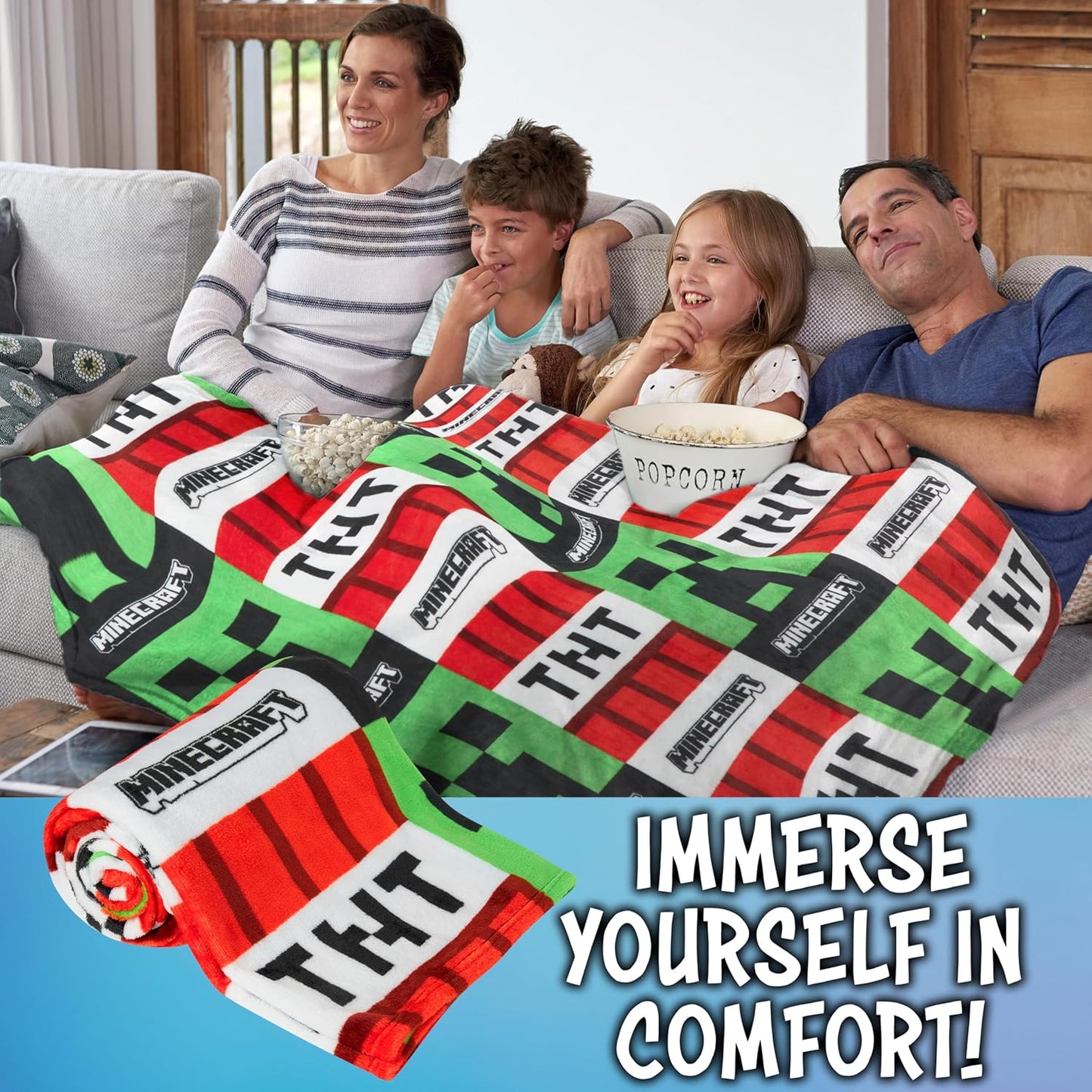 Minecraft Fleece Blanket 61.5 x 50 Soft Plush Throw Blanket Bedding for Gamers Creeper and TNT Gifts for Kids