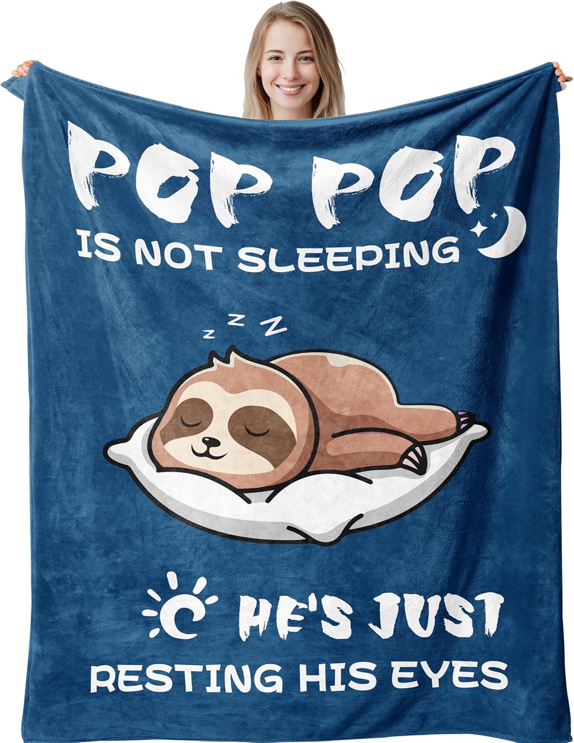 Pop Pop Birthday Gifts from Grandkids, Gifts for Pop Pop/Grandpa, Grandpa Birthday Gifts, Soft & Cozy Sloth Blanket Throw 60" X 50"