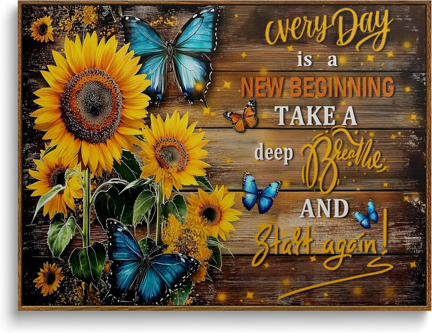 Sunflower Canvas Wall Art Blue Butterfly Rustic Wood Wall Decor Inspirational Prints Quotes Posters Vintage Painting Framed Artwork For Bedroom Living Room And Kitchen Home Modern Decors 12x16 Inches