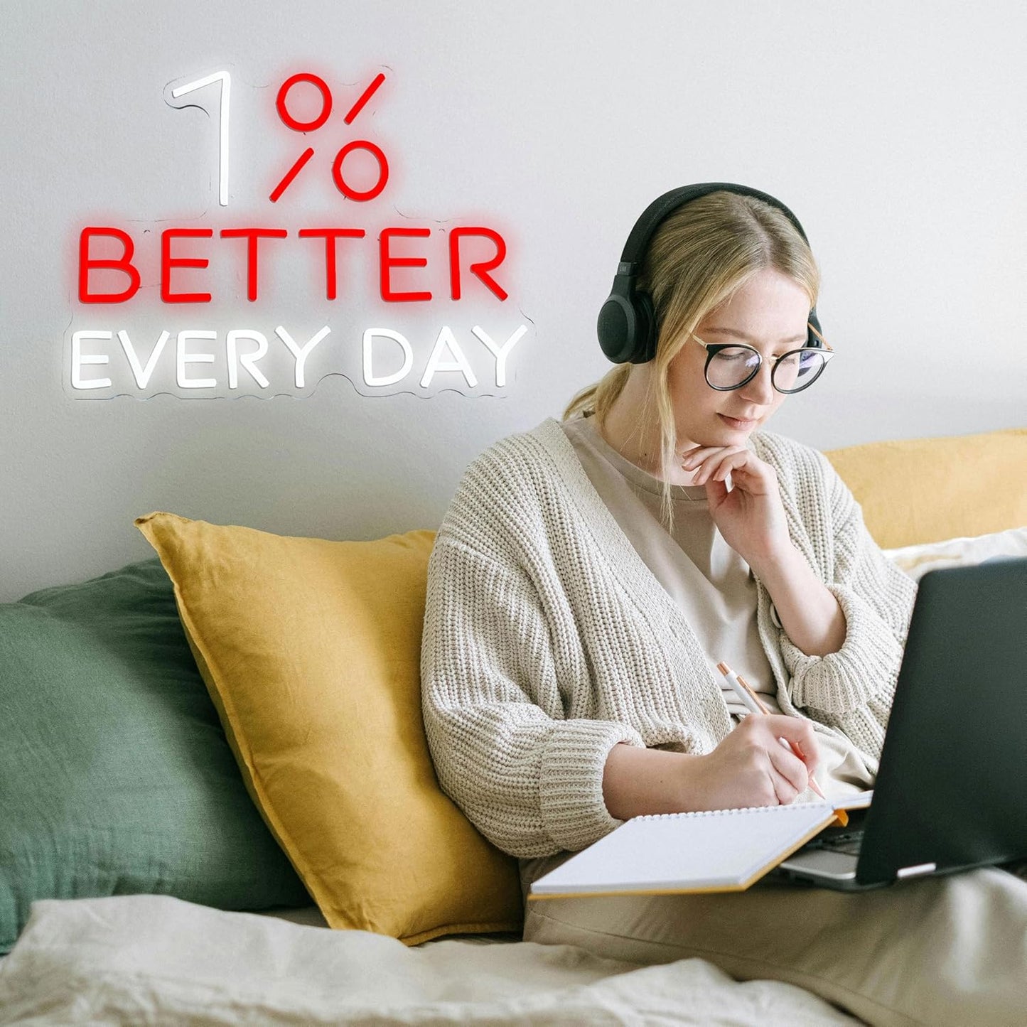 1% Better Every Day Neon Sign Red Better Light up Sign Decor Dimmable Inspirational Word Neon Light Sign for Classroom Office Bedroom Living Room Cafe Bookstore Gym Birthday Party Gift