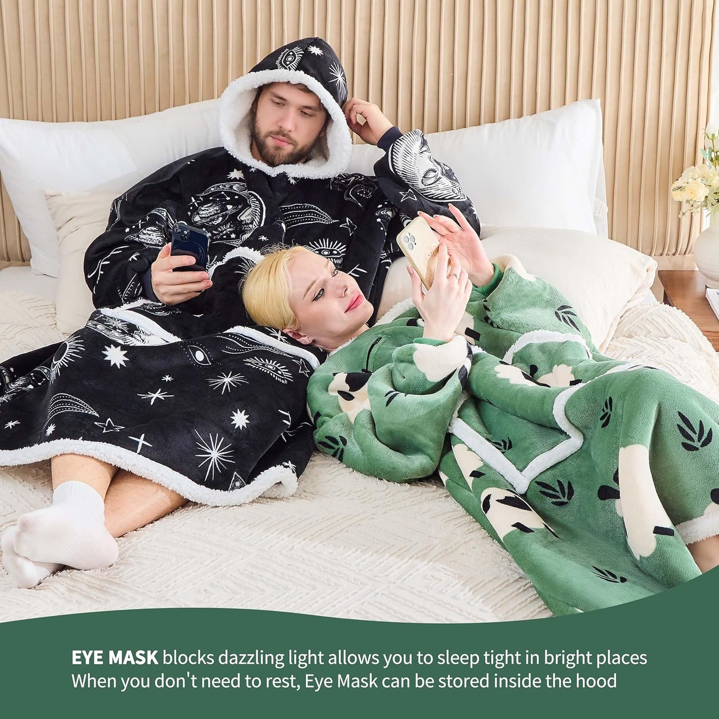 IFNOW Wearable Blanket Hoodie, Oversized Sherpa Fleece Hooded Sweatshirt with Eye Mask for Adult, Gifts for Women Men