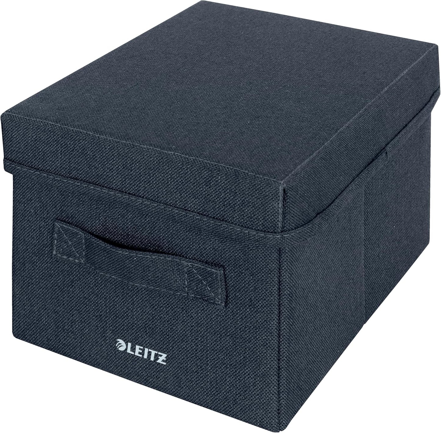 Leitz Fabric Storage Box with Lid, Set of 2 Cube Storage Unit Boxes, Foldable Fabric Ottoman Storage Organiser Box, Velvet Grey, Small, 61460089