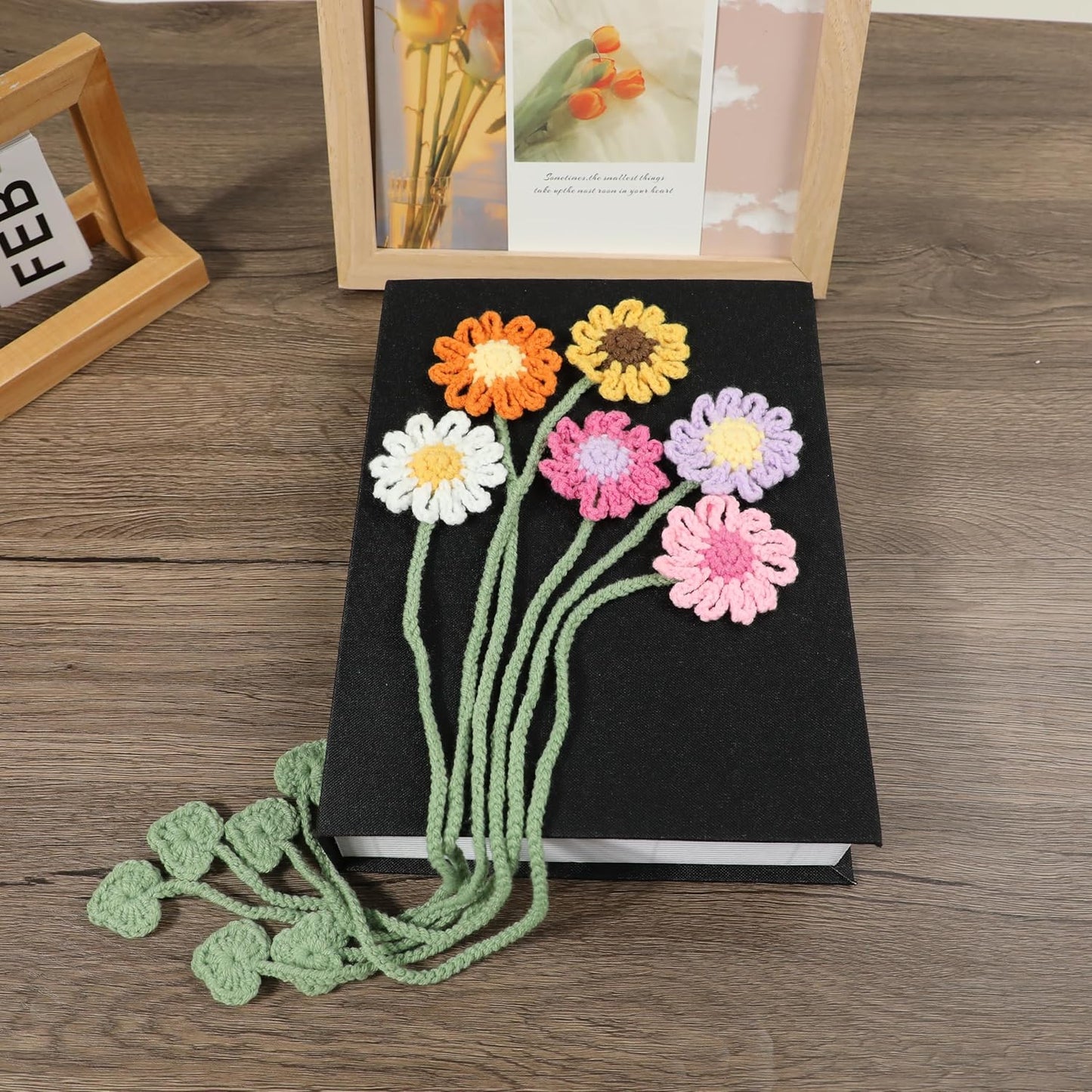 6 Pack Flower Crochet Bookmarks,Daisy Sunflower Bookmark for Women Personalized Crochet for Book Lovers and Teachers