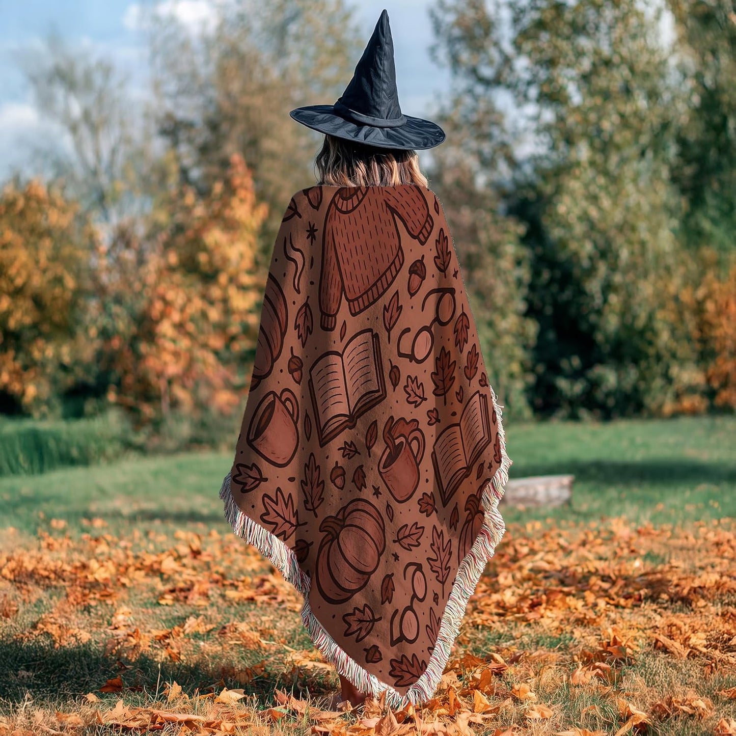 Autumn Reading Woven Blanket Cozy Fall Throw for Book Lovers